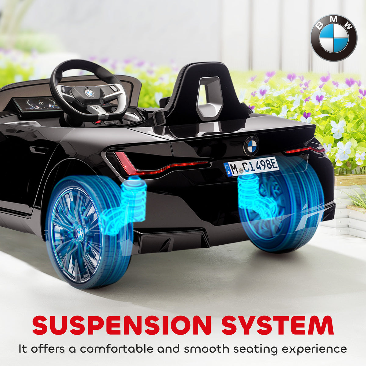 BMW i4 Licensed 12V Kids Electric Ride-On Car, with Remote Control, Portable Battery, Music, Horn, Headlights