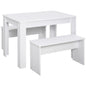 Kitchen Dining Table and 2 Benches Set, Table and Chairs Set for Limited Space, White