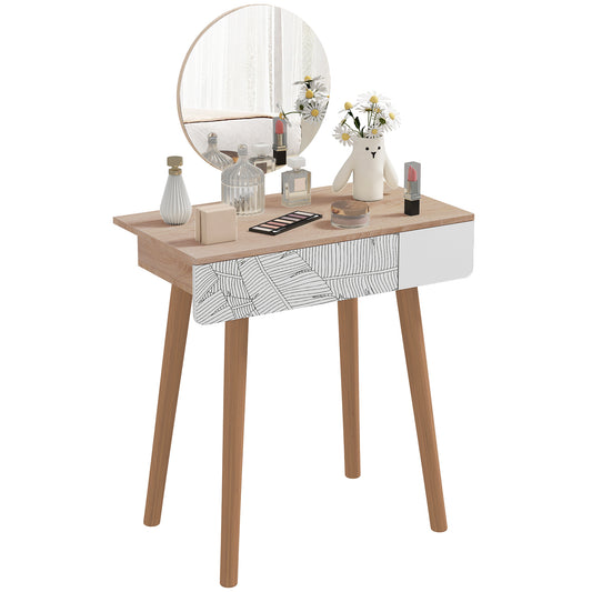 Dressing Table with Drawer and Mirror height adjustable Wooden Oak Color Bedroom Dressing Room and Durable