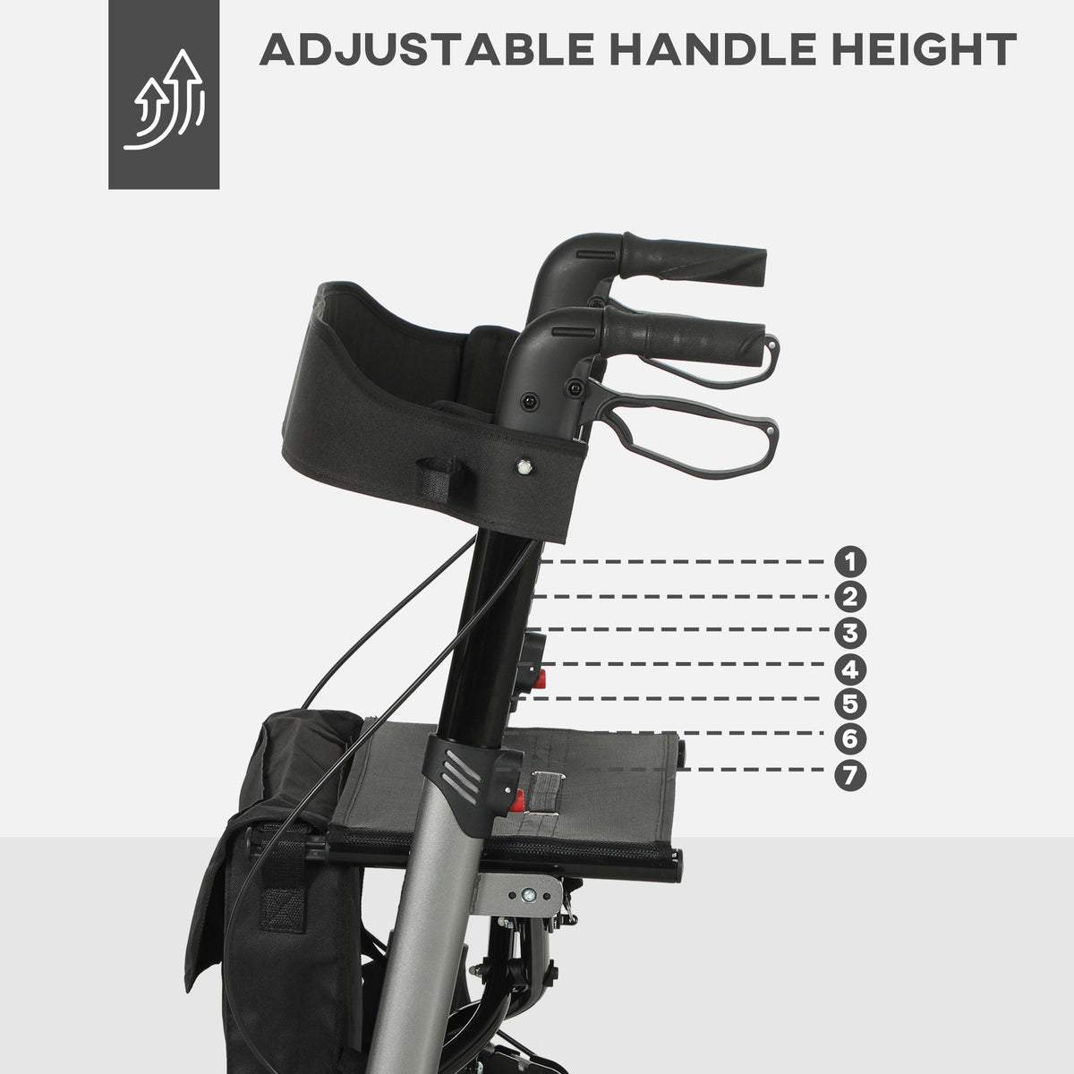 Rollator Walker with Seat, Compact Quick Folding Mobility Walker with 8" Wheels, Carry Bag, Adjustable Height, Cane Holder and Lightweight Aluminium Frame for Seniors and Disabled, Silver