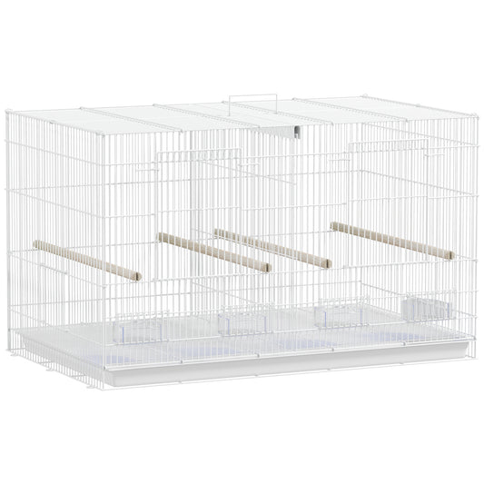Bird Cage with Divider, 4 Wooden Perches, Slide Out Tray, 4 Feeders, for Budgie, Lovebird, Canary, 76 x 46 x 46cm, White
