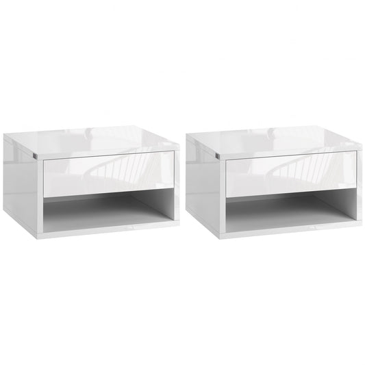 Set of Two Floating Bedside Tables - High Gloss White