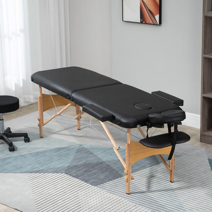 Portable Massage Bed, Folding Spa Beauty Massage Table with 2 Sections, Carry Bag and Wooden Frame
