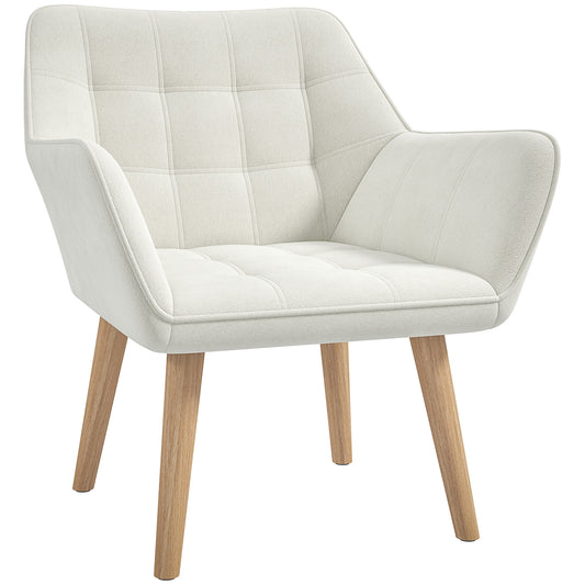 Accent Chair, Arm Chair with Wide Arms, Slanted Back, Thick Padding and Rubber Wooden Legs for Living Room