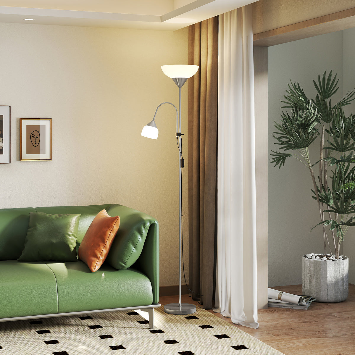 LED Floor Lamp for Living Room, 180cm Tall Standing Lamp, Mother and Child Uplighter with Adjustable Gooseneck