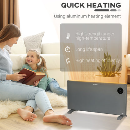 2000W Electric Convector Heater, Freestanding or Wall Mounted, Space Heater with Adjustable Thermostat, Timer, Grey