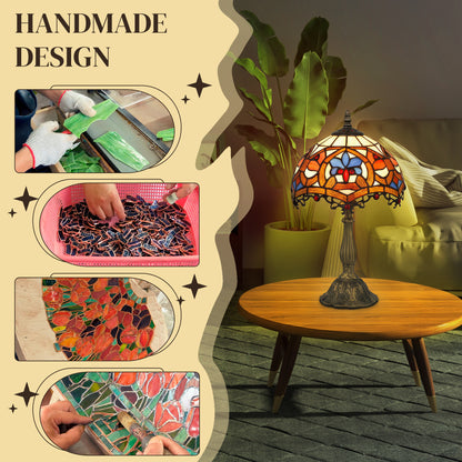 Tiffany Lamp, Stained Glass Table Lamp, Handcrafted Artisan Collectible, Suitable for Living Room and Bedside, Multi-Coloured, Ф25 x 45Hcm, Zinc Alloy.