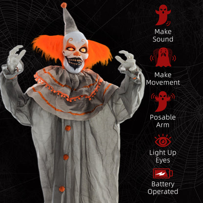 6' Orange Clown Halloween Animatronic, with Glowing Eyes