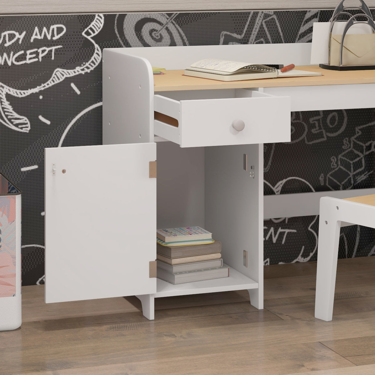 Kids Desk and Chair Set for 3-6 Years with Storage Drawer, Study Table and Chair for Children - White