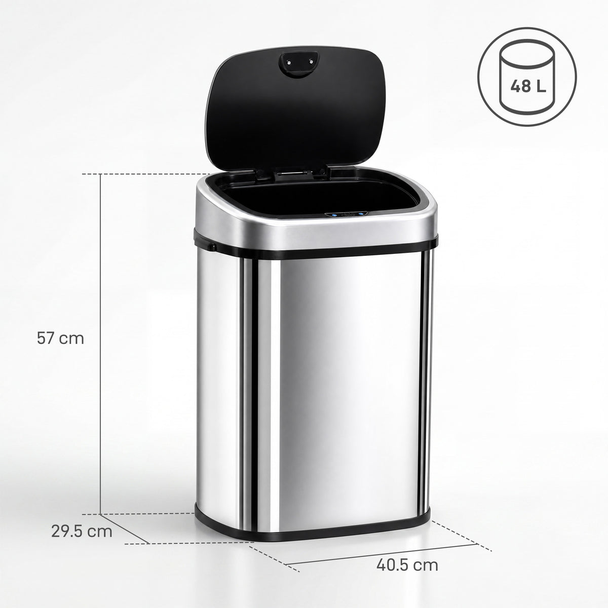 48L Motion Sensor Bin, Automatic Touchless Rubbish Bin with Fingerprint Resistant Stainless Steel for Kitchen, Hygienic Gyms, Home Office Use, Silver Tone