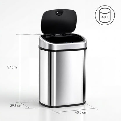 48L Motion Sensor Bin, Automatic Touchless Rubbish Bin with Fingerprint Resistant Stainless Steel for Kitchen, Hygienic Gyms, Home Office Use, Silver Tone