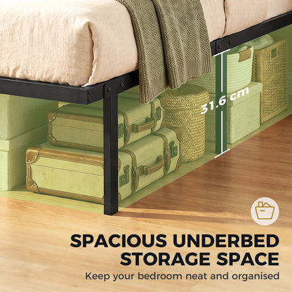 3ft Single Bed Frame with Underbed Storage, Metal Platform Bed Frame with Steel Slat Support, No Box Spring Needed