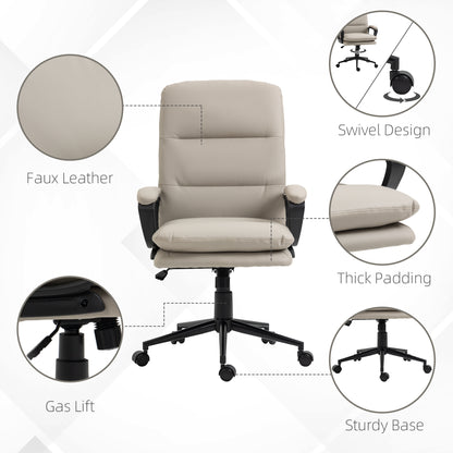 Office Chair, PU Leather Computer Desk Chair Office Chair with Adjustable Height and Swivel Rolling Wheels for Work Study, Light Grey