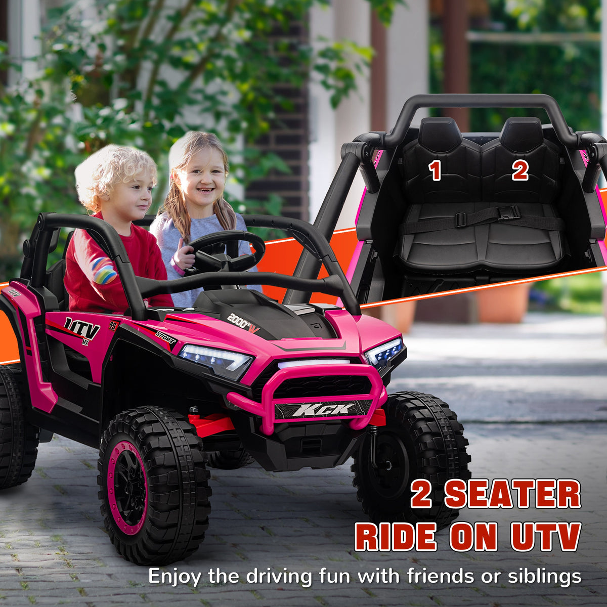 2 Seater 24V 7AH Ride on Truck, Battery Powered Electric Ride On Car w/ Remote, Suspension, 3 Speeds