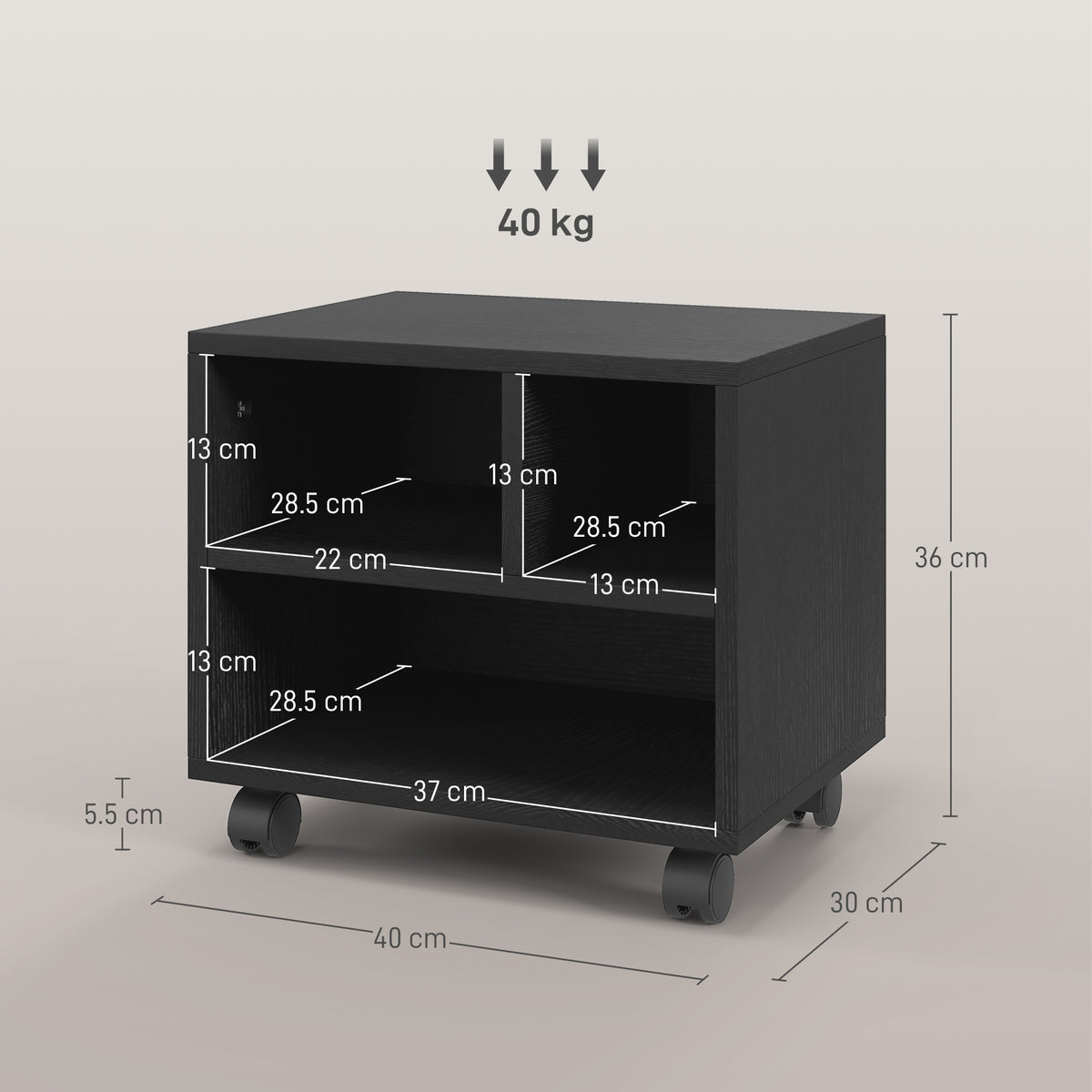 Three-Compartment Printer Cabinet, with Wheels