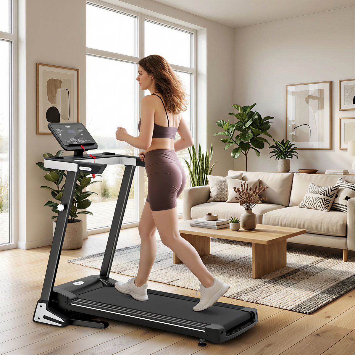 Motorised Folding Treadmill with 500W & LED Screen for Home, Black