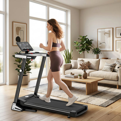 Motorised Folding Treadmill with 500W & LED Screen for Home, Black