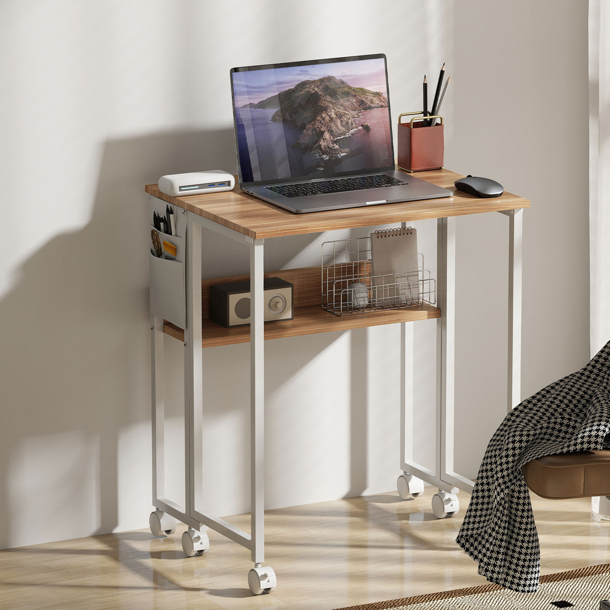 63 cm Drop Leaf Writing Work Desk - Natural Wood Finish