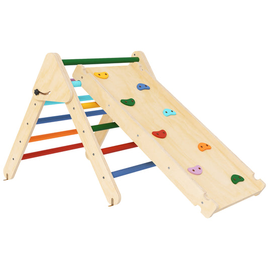 Toddler Climbing Frame for Kids, with Ramp, 3-in-1 Wooden Play Triangle Set for 18-48 Months, Multicolour