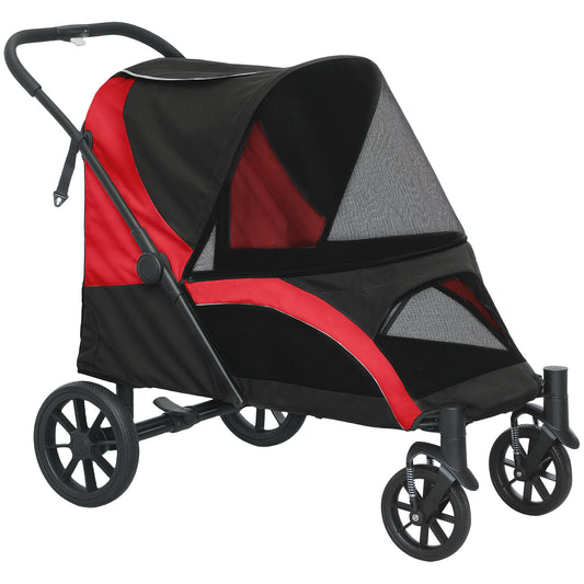 Foldable Pet Stroller for Large Dogs with Four Big Wheels, Shock-Absorbing Frame, Safety Leashes, Brakes