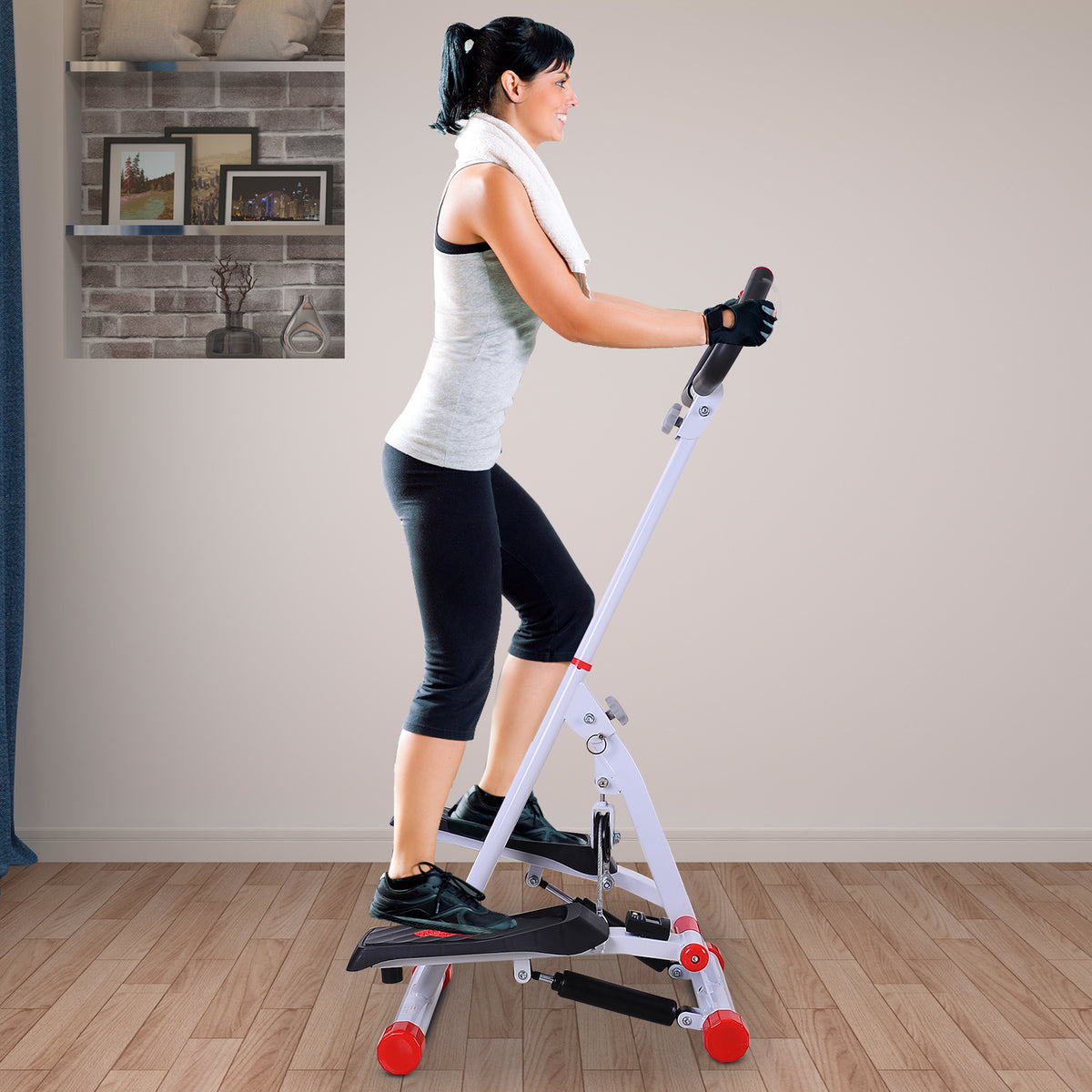 Stepper w/ Handle Hand Grip Workout Fitness Machine For Fitness Aerobic Exercise Home Gym Red