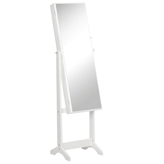 Full Length Mirror with Storage, Jewellery Cabinet with Mirror, Adjustable Angle and Stand, Lockable Jewellery Organiser for Bedroom Dressing Room, White