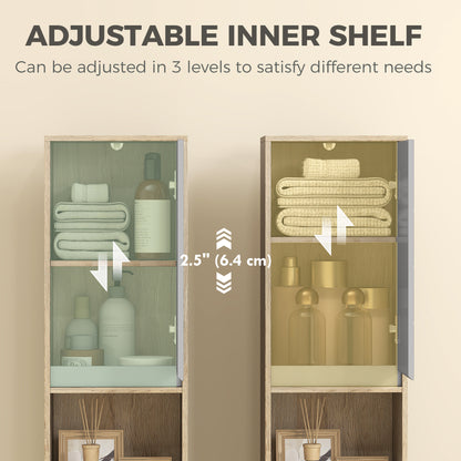 Narrow Bathroom Cabinet, Slim Bathroom Storage Unit with Open Compartment, Freestanding Storage Cupboard with Adjustable Shelves for Small Spaces, 30 x 24 x 170 cm