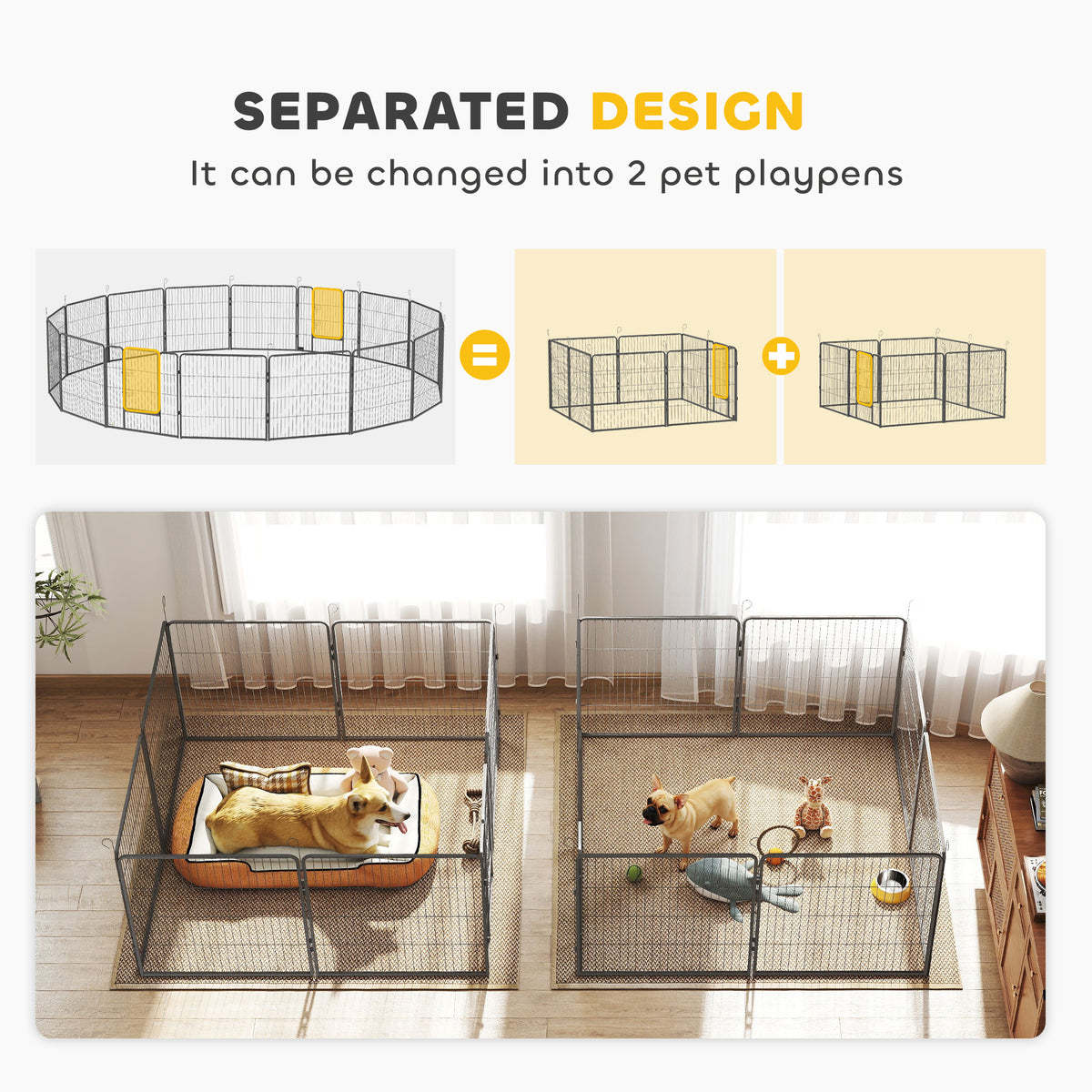16 Panels Heavy Duty Puppy Playpen, for Small and Medium Dogs, Indoor and Outdoor Use - Grey