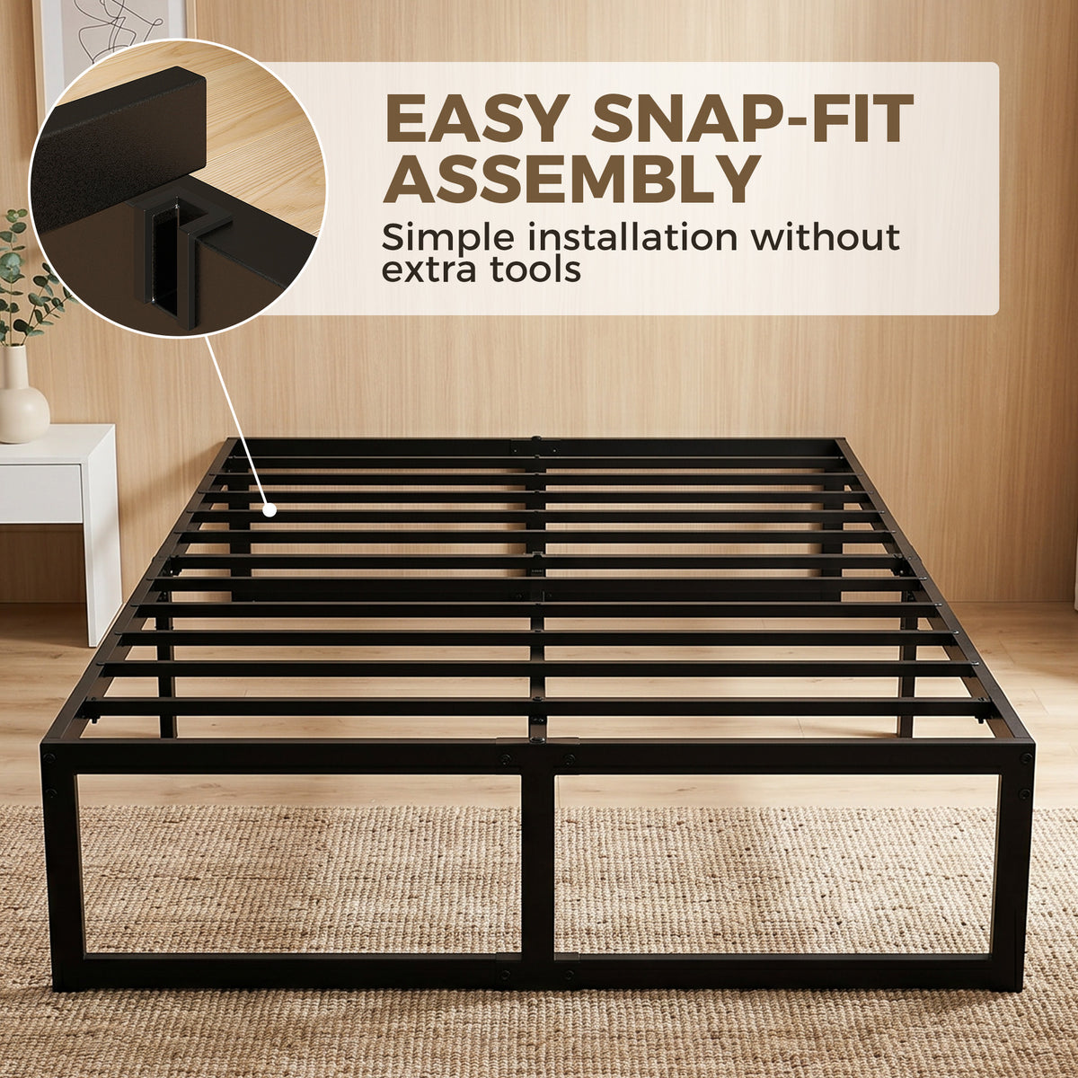 4ft Small Double Bed Frame with Underbed Storage and Steel Slat Support, 32.5 cm Height, Noise-Free, Black