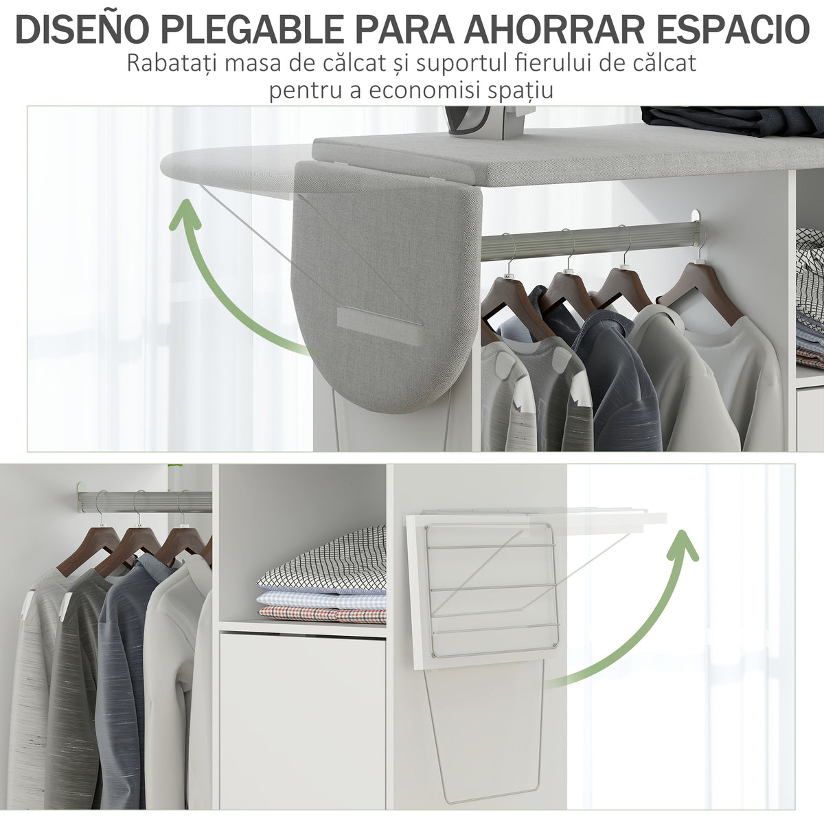 Rolling Ironing Board Cabinet, Foldable Ironing Station with Storage, Wheels for Home, Laundry Room, White