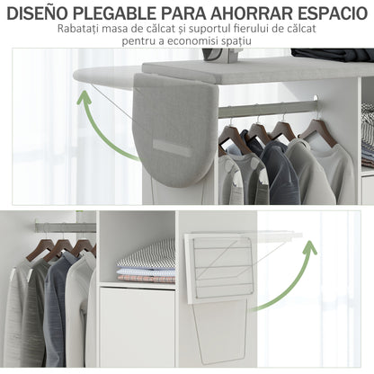 Rolling Ironing Board Cabinet, Foldable Ironing Station with Storage, Wheels for Home, Laundry Room, White