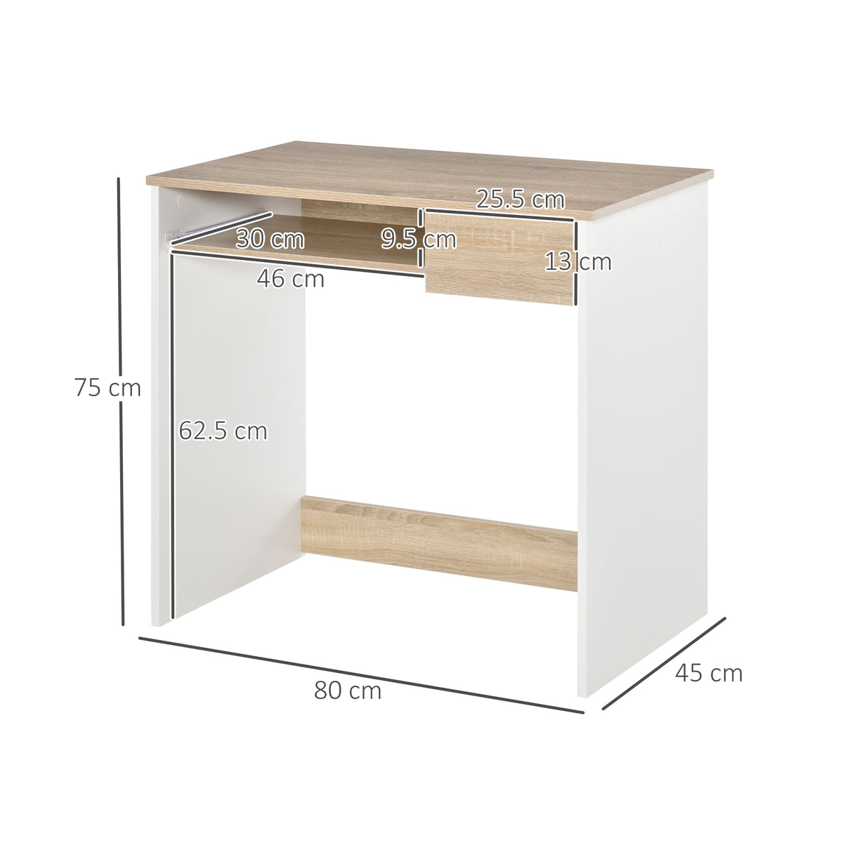 80cm Compact Computer Desk with Keyboard Tray, Home Office Desk with Drawer for Bedroom Study