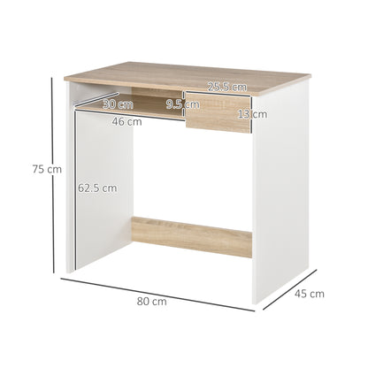 80cm Compact Computer Desk with Keyboard Tray, Home Office Desk with Drawer for Bedroom Study