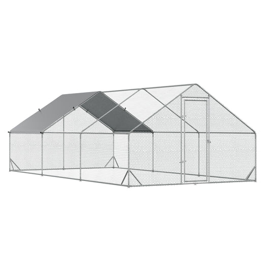 Large Hen Coop, Galvanised Walk In Chicken Run with Cover, 6 x 3 x 2m, Silver