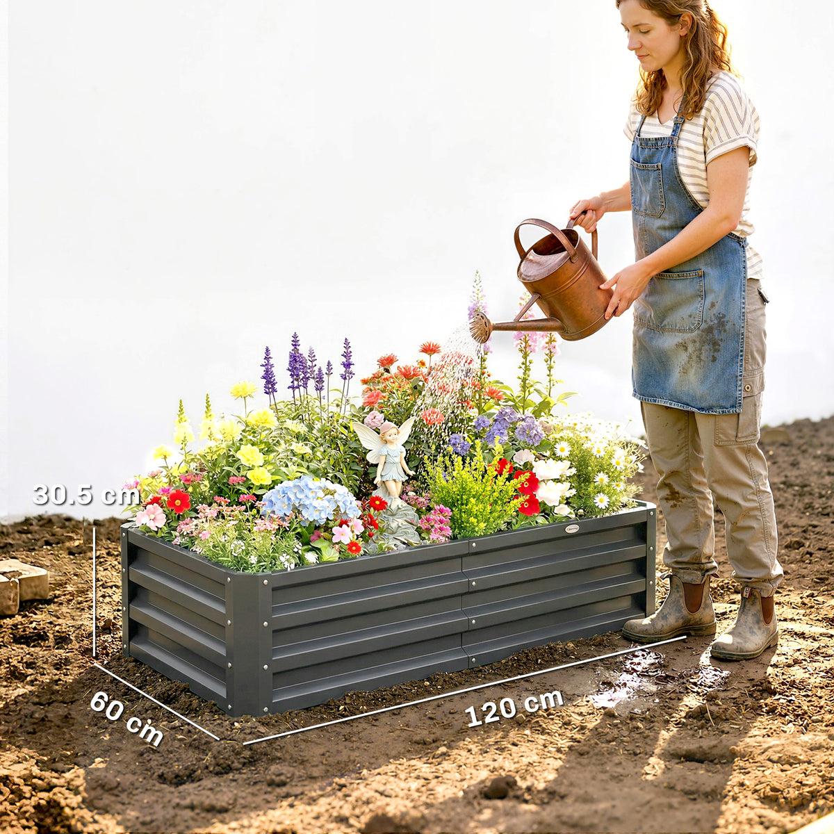 Rectangle Raised Garden Bed Box with Weatherized Steel Frame for Vegetables, Flowers, & Herbs, 120 cm x 60 cm x 30.5 cm, Light Grey