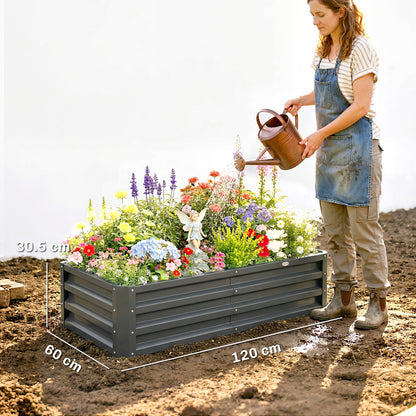 Rectangle Raised Garden Bed Box with Weatherized Steel Frame for Vegetables, Flowers, & Herbs, 120 cm x 60 cm x 30.5 cm, Light Grey