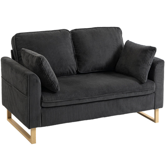 2 Seater Sofa, 140 cm Loveseat Sofa with Spring Cushions, Metal Legs, 2 Pillows
