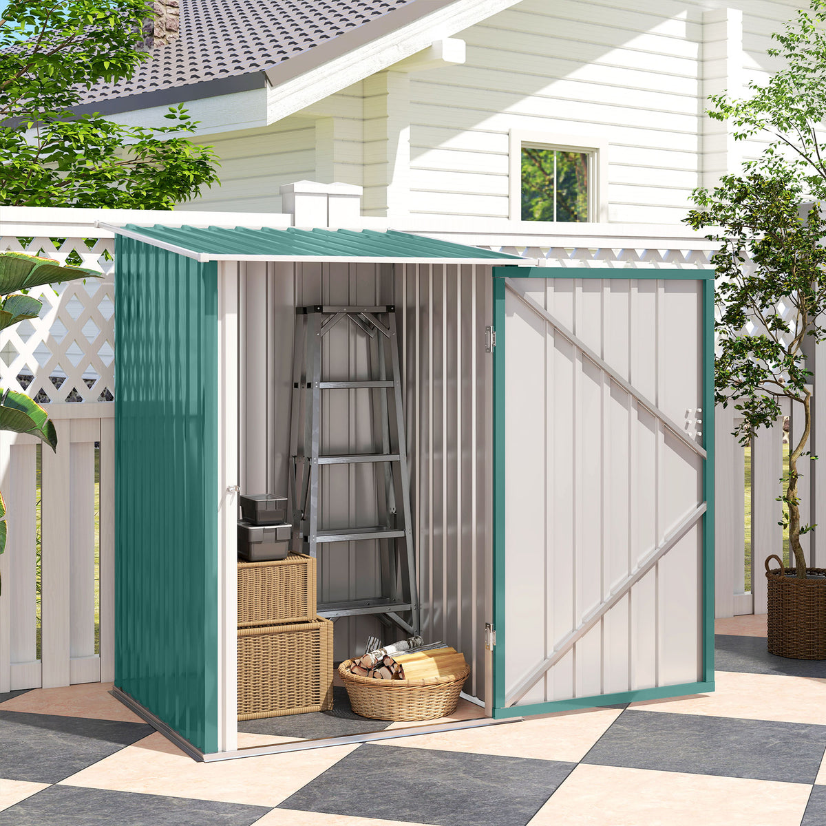 3.3 x 3.4ft Lean To Steel Garden Shed, with Locking Door - Green