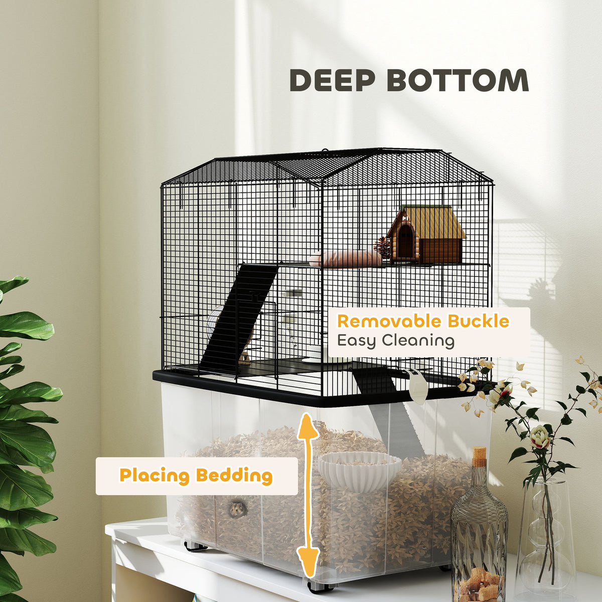 Three-Tier Gerbil Cage, Hamster Cage for Dwarf Hamster w/ Wheels, Deep Bottom, Food Dish, Water Bottle