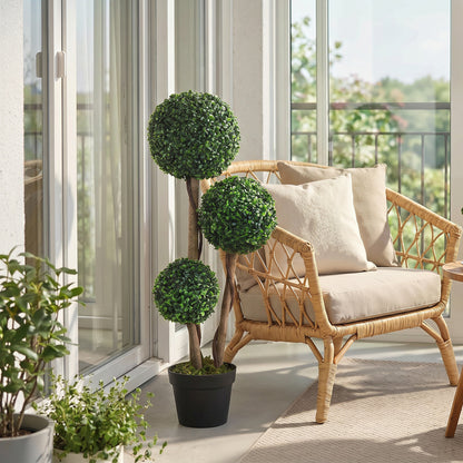 Decorative Artificial Trees Boxwood Ball Topiary Trees in Pot, UV-Cut Fake Plants for Home Indoor Outdoor Decor, 90 cm, Dark Green