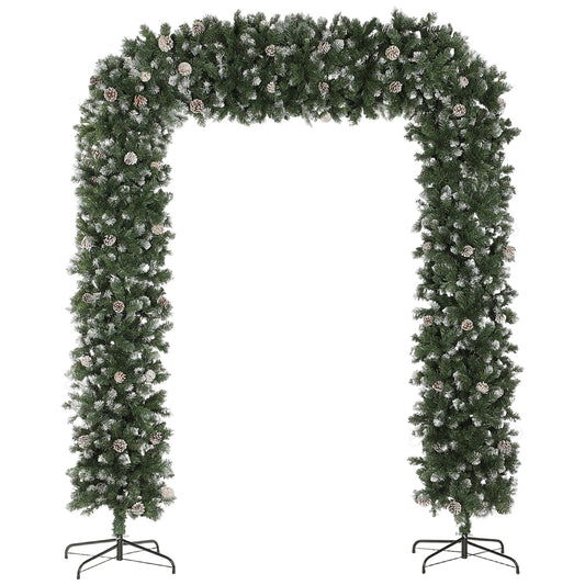 8.2 ft Snow Frosted Christmas Tree Arch, Christmas Arch Doorway Decor with 1800 Tips and 91 Pinecones, Artificial Xmas Tree with Metal Stand for Indoor, Green