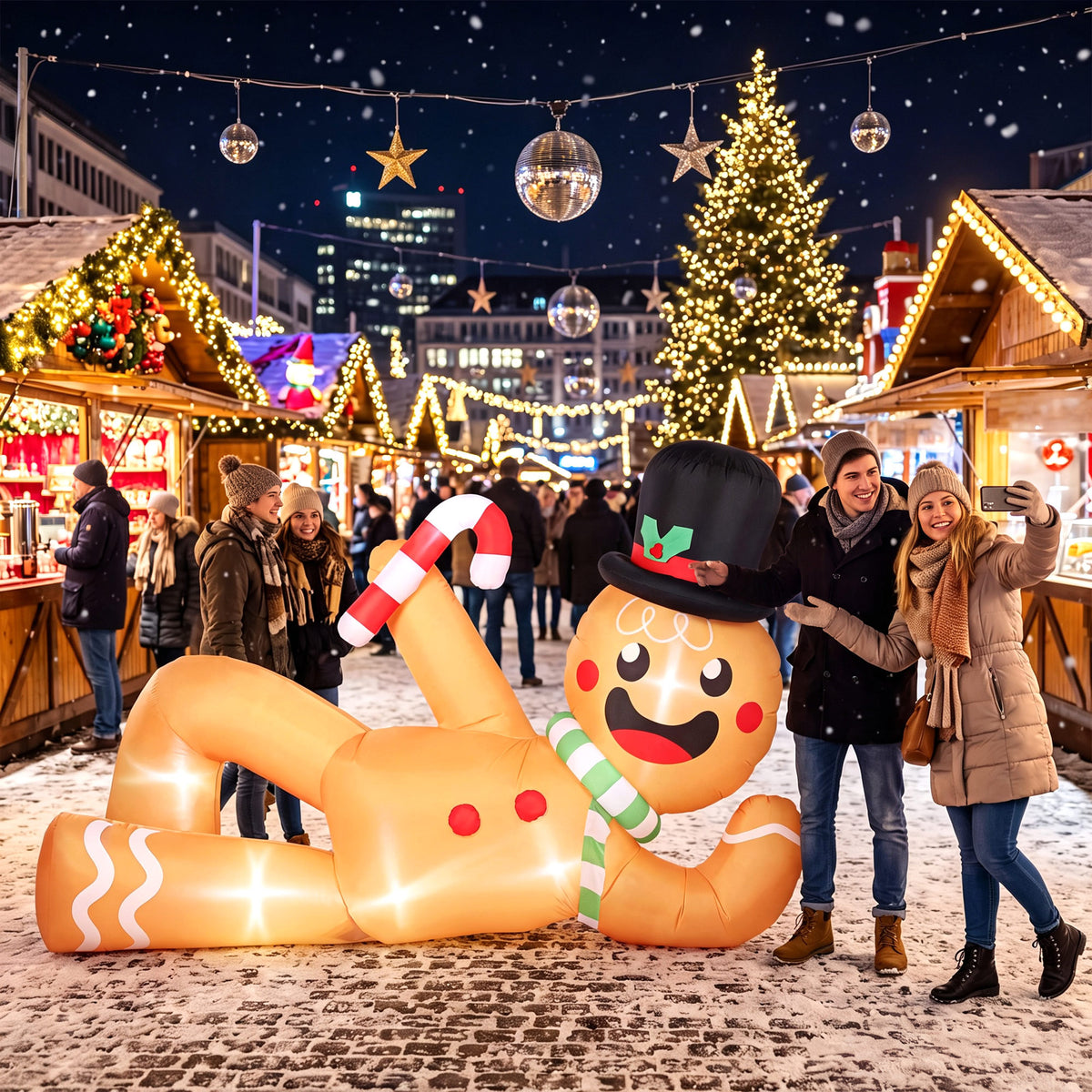 9.8ft Giant Christmas Inflatable Gingerbread Man Side-Lying, Outdoor Blow Up Christmas Decoration with LEDs, Bag