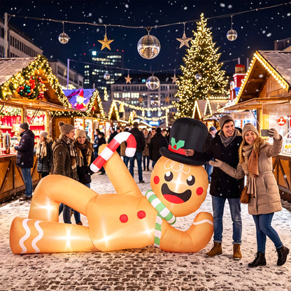 9.8ft Giant Christmas Inflatable Gingerbread Man Side-Lying, Outdoor Blow Up Christmas Decoration with LEDs, Bag