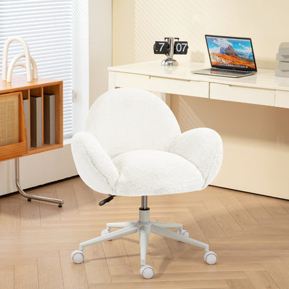 Makeup Vanity Chair, Cute Fluffy Desk Chair with Rolling Wheels for Bedroom Living Room