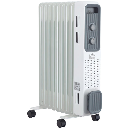2000W Oil Filled Radiator, 9 Fin, Portable Electric Heater with 3 Heat Settings, Safety Cut-Off and Wheels