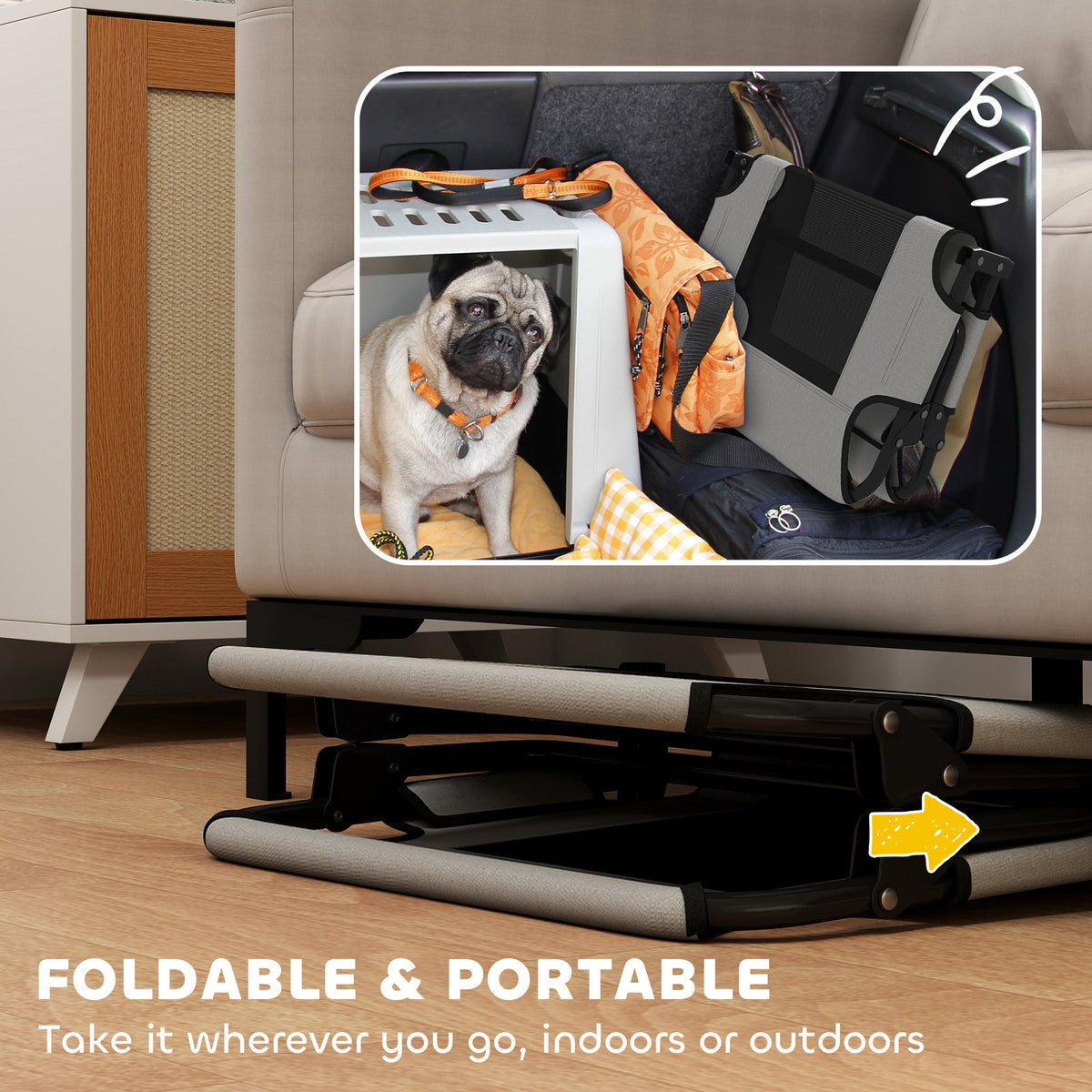 Portable Raised Dog Bed, Elevated Pet Cot with Breathable Mesh for Indoor Outdoor, for Small Medium Dogs, Light Grey