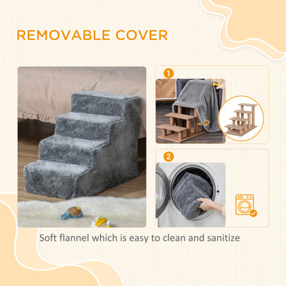 Four-Step Dog Stairs, with Washable Plush Cover, for High Bed Sofa, Dog Stairs for Small Dog and Cat - Light Grey