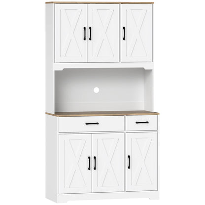175 cm Tall Kitchen Pantry Cabinet with Microwave Stand, Freestanding Pantry Cupboard, White