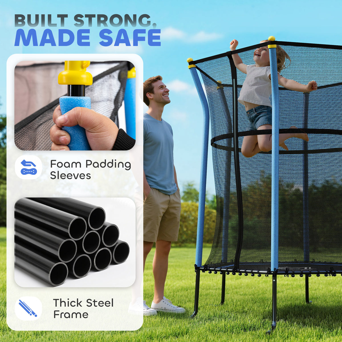 Kids Trampoline Mini Bouncer with Enclosure Safety Net For Ages 3-10 Years