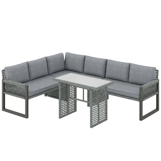 6 Seater Rattan Garden Furniture Set with 3 Loveseats, Table, Patio Rattan Furniture Corner Sofa Set, Grey